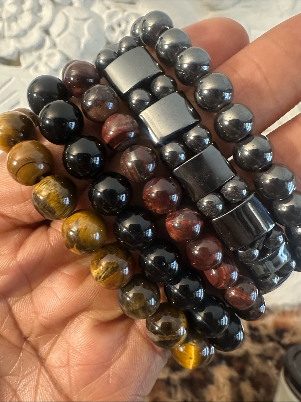 Pick 4 Stone Bead Bracelets Tiger Eye, Black & Hematite Triple protection unisex